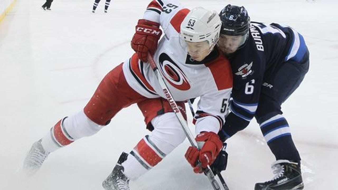 Hurricanes score 4 goals in first, hold on to beat Jets 5-3